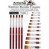 Artlantis Yassı Uçlu 2 Numara Resim Fırçası 5 Li 1 Paket Samur Kesik Uçlu Fırça Seti Guaj Sulu Akrilik Yağlı Boya Fırçaları - Standart - Naturel