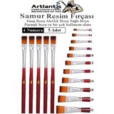 Artlantis Yassı Uçlu 4 Numara Resim Fırçası 5 Li 1 Paket Samur Kesik Uçlu Fırça Seti Guaj Sulu Akrilik Yağlı Boya Fırçaları - Standart - Naturel