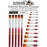 Artlantis Yassı Uçlu 4 Numara Resim Fırçası 5 li 1 Paket Samur Kesik Uçlu Fırça Seti Guaj Sulu Akrilik Yağlı Boya Fırçaları