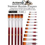 Artlantis Yassı Uçlu 8 Numara Resim Fırçası 5 li 1 Paket Samur Kesik Uçlu Fırça Seti Guaj Sulu Akrilik Yağlı Boya Fırçaları