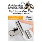 Artlantis Yaylı Askılı Maşa Klips 64 mm 12 Adet Metal Beyaz Kıskaç 140 Yaprak Kapasiteli Pürüzsüz Mandal Kıska