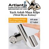 Artlantis Yaylı Askılı Maşa Klips 64 mm 12 Adet Metal Beyaz Kıskaç 140 Yaprak Kapasiteli Pürüzsüz Mandal Kıskac
