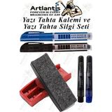 Artlantis Yazı Tahta Kalemi ve Yazı Tahta Silgisi Plastik Mıknatıslı 1 Paket Beyaz Yazı Tahtası Kalemi Silgisi ve Kartuşu Manyetik - Çok Renkli - 15x5 cm - Standart