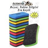 Artlantis Yazı Tahta Silgisi Eva 12 Adet Beyaz Yazı Tahtası Silgisi Kaliteli Keçe Uçlu Eva Okul Sınıf Ofis Kuru Silgi