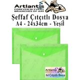 Artlantis Yeşil A4 Çıtçıtlı Dosya Şeffaf Renkli Zarf Dosya 2 Adet Çıt Çıtlı Dosya Su Geçirmez 100 Yaprak Kapasite - 24x34 cm