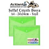 Artlantis Yeşil A4 Çıtçıtlı Dosya Şeffaf Renkli Zarf Dosya 2 Adet Çıt Çıtlı Dosya Su Geçirmez 100 Yaprak Kapasite