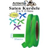 Artlantis Yeşil Kurdele Saten 1 Cm 10 Metre 2 Adet Saten Kurdela Parlak Hediye ve Süsleme Şeridi Süs Paketleme Çiçek Saç El
