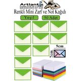 Artlantis Yeşil Mini Zarf 7x9 cm Not Kağıtlı 50 Adet Küçük Yeşil Zarf Mektup Oyun Zarfı Doğum Günü Dilekleri Zarfı Canlı Renk - 7x9cm - Standart