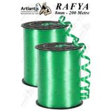 Artlantis Yeşil Rafya Şerit Kurdela 2 Adet 8mm 200 Metre Rabant Rafya Renkli Hediye Paketleme İpi Kurdela Balon Bağlama Ponpon