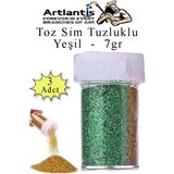 Artlantis Yeşil Toz Sim Tuzluklu 7 gr 3 Adet Renkli Toz Sim Epoksi Reçine Okul Etkinlik Dekarasyon Slime - Standart