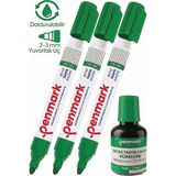 Artlantis Yeşil Yazı Tahta Kalemi 3 Adet ve Yazı Tahta Mürekkebi 30 ml 1 Adet Doldurulabilir Tahta Kalemi Beyaz Yazı Tahtası - Standart