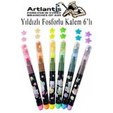 Artlantis Yıldızlı Fosforlu Kalem 6 Renk 1 Paket Yıldız Baskılı İşaret Kalemi Pullu Yıldız Şekilli Damga Kalemi Sevimli Mühürlü