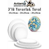 Artlantis Yuvarlak Tuval 10X10 20X20 30X30 3 Adet Arkadan Zımbalı Astarlı Resim Tuvali Daire Tuval Akrilik Boya Yağlı Boya - Standart - Beyaz