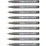 Artline 9'li Tam Set Teknik Çizim Kalemi İnce Yazım İçin Suya Dayanıklı Renkli Kalemler