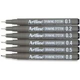 Artline Drawing System 6 Parça Su Geçirmez Teknik Çizim Kalemi Seti Metal Malzeme ile Kolay Kullanım
