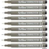 Artline Drawing System Siyah Teknik Çizim Kalemi 9'lu Tam Set Keçe Uçlu Kalemler