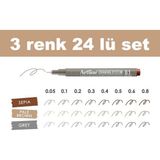 Artline Teknik Çizim Kalemi Set 24Lü Kahve-Gri-Sepia Tonlar