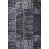 Artloop Patchwork Desenli Salon Halısı, Dokuma Taban Dekoratif Şönil Siyah Halı Jazz Al 81 Çok Renkli