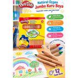 ArtMaster 12 Li Jumbo Kuru Boya Kalemi Naturel Karton Kutu 1 Paket Play-Doh Kalın 12 Renk Jumbo Kuruboya Tam Boy Renkli Kalem