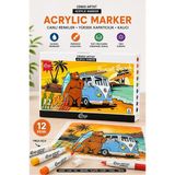 ArtMaster 12 Renk Akrilik Markör Keçeli Kalem 1 Paket Cengo 12 Li Acrylic Marker Taş Cam Metal Seramik Plastik Tuval Ahşap - Çok Renkli - Standart