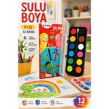 ArtMaster 12 Renk Sulu Boya 23MM 1 Paket Fatih F-12 12 Li Suluboya Fırça Hediyeli Canlı Renkler Kaliteli Yıkanabilir Zararsız - Çok Renkli
