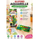 ArtMaster 12 Renk Sulu Boya 28MM 1 Paket Alpino Aquarelle 12 Li Suluboya Fırça Hediyeli Canlı Renkler Kaliteli Yıkanabilir Zararsı - Çok Renkli