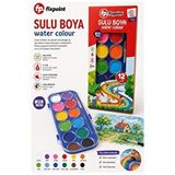 ArtMaster 12 Renk Sulu Boya 28MM 1 Paket Fixpoint 12 Li Suluboya Fırça Hediyeli Canlı Renkler Kaliteli Yıkanabilir Zararsız - Çok Renkli