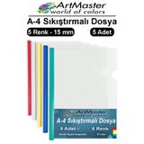 Artmaster A-4 Sıkıştırmalı Yandan Sürgülü Dosya 5 Li 1 Paket A4 5 Renk Sıkıştırmalı Dosya 1 Paket Re