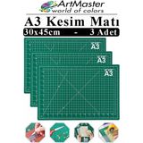 ArtMaster A3 Kesim Matı 3 Adet 30X45 cm Çift Taraflı Çizim Matı Kesim Altlığı Kesme Madı Kesim Tablası Proje Etkinlik - Standart - Renkli