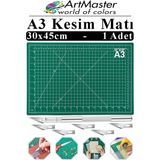 ArtMaster A3 Kesim Matı ve Kretuar Seti 1 Adet 30X45 cm Çift Taraflı Çizim Matı Kesim Tablası Kesim Altlığı Kesme Madı Proje - Standart - Renkli