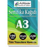 ArtMaster A3 Sertifika Kağıdı 100 Adet 220 Gram Kalın Fotokopi Kağıdı Tüm Yazıcılara Uyumlu 29.7X42 cm Kalın Baskı Kağıdı