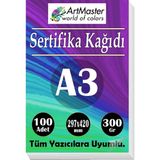 ArtMaster A3 Sertifika Kağıdı 100 Adet 300 Gram Kalın Fotokopi Kağıdı Tüm Yazıcılara Uyumlu 29.7X42 cm Kalın Baskı Kağıdı