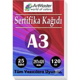 ArtMaster A3 Sertifika Kağıdı 25 Adet 120 Gram Kalın Fotokopi Kağıdı Tüm Yazıcılara Uyumlu 29.7X42 cm Kalın Baskı Kağıdı