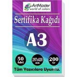 ArtMaster A3 Sertifika Kağıdı 50 Adet 200 Gram Kalın Fotokopi Kağıdı Tüm Yazıcılara Uyumlu 29.7X42 cm Kalın Baskı Kağıdı - 1