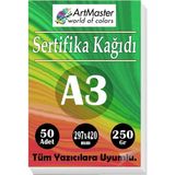 ArtMaster A3 Sertifika Kağıdı 50 Adet 250 Gram Kalın Fotokopi Kağıdı Tüm Yazıcılara Uyumlu 29.7X42 cm Kalın Baskı Kağıdı - 1