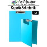ArtMaster A4 Açık Mavi Kapaklı Sekreterlik 1 Adet Renkli Klipsli Metal Mekanizmalı 80 Yaprak Kapasiteli Ofis Büro - 22x32 cm - Standart