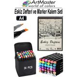 ArtMaster A4 Eskiz Defteri 50 Yaprak 100 gr 1 Adet 36 Renk Marker Kalem Çift Taraflı Touch Çift Uçlu Eskiz Defteri Boya Seti - Renkli - Standart