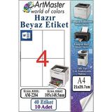 ArtMaster A4 Hazır Beyaz Etiket 105X148.5MM 10 Sayfa 1 Paket 4 Lü Kendinden Yapışkanlı Fotokopi Lazer Inkjet Kağıdı Yazıcılar Için - Standart