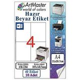 ArtMaster A4 Hazır Beyaz Etiket 105x148.5mm 10 Sayfa 1 Paket 4 Lü Kendinden Yapışkanlı Fotokopi Lazer İnkjet Kağıdı Yazıcılar İçin