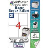 ArtMaster A4 Hazır Beyaz Etiket 105X148.5MM 100 Sayfa 1 Paket 4 Lü Kendinden Yapışkanlı Fotokopi Lazer Inkjet Kağıdı Yazıcılar - Standart