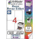 ArtMaster A4 Hazır Beyaz Etiket 105X148.5MM 50 Sayfa 1 Paket 4 Lü Kendinden Yapışkanlı Fotokopi Lazer Inkjet Kağıdı Yazıcılar Için - Standart
