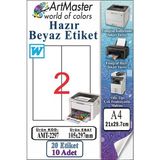 ArtMaster A4 Hazır Beyaz Etiket 105X297 mm 2 Li 10 Sayfa 1 Paket Kendinden Yapışkanlı Fotokopi Lazer Inkjet Kağıdı Yazıcılar - Standart