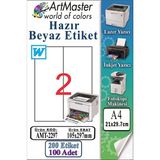 ArtMaster A4 Hazır Beyaz Etiket 105X297 mm 2 Li 100 Sayfa 1 Paket Kendinden Yapışkanlı Fotokopi Lazer Inkjet Kağıdı Yazıcılar - Standart