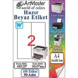 ArtMaster A4 Hazır Beyaz Etiket 105X297 mm 2 Li 50 Sayfa 1 Paket Kendinden Yapışkanlı Fotokopi Lazer Inkjet Kağıdı Yazıcılar - Standart