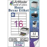 ArtMaster A4 Hazır Beyaz Etiket 105X35 mm 10 Sayfa 1 Paket 16 Lı Kendinden Yapışkanlı Fotokopi Lazer Inkjet Kağıdı Yazıcılar Için - Standart
