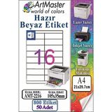 ArtMaster A4 Hazır Beyaz Etiket 105X35 mm 50 Sayfa 1 Paket 16 Lı Kendinden Yapışkanlı Fotokopi Lazer Inkjet Kağıdı Yazıcılar Için - Standart