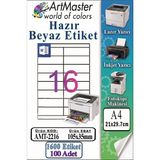 ArtMaster A4 Hazır Beyaz Etiket 105X35MM 100 Sayfa 1 Paket 16 Lı Kendinden Yapışkanlı Fotokopi Lazer Inkjet Kağıdı Yazıcılar Için - Standart