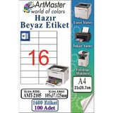 ArtMaster A4 Hazır Beyaz Etiket 105X37.1MM 100 Sayfa 1 Paket 16 Lı Kendinden Yapışkanlı Fotokopi Lazer Inkjet Kağıdı Yazıcılar - Standart
