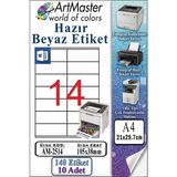 ArtMaster A4 Hazır Beyaz Etiket 105X38 mm 10 Sayfa 1 Paket 14 Lü Kendinden Yapışkanlı Fotokopi Lazer Inkjet Kağıdı Yazıcılar Için - Standart