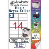 ArtMaster A4 Hazır Beyaz Etiket 105X40 mm 50 Sayfa 1 Paket 14 Lü Kendinden Yapışkanlı Fotokopi Lazer Inkjet Kağıdı Yazıcılar Için - Standart